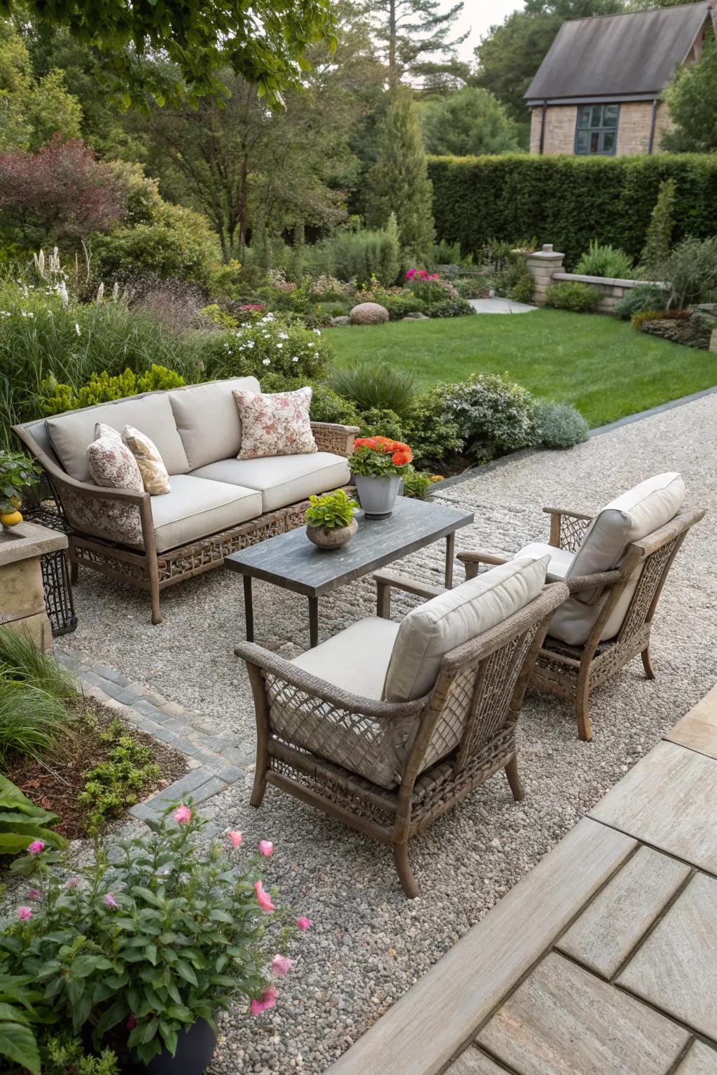 Gravel offers a casual and flexible outdoor surface.