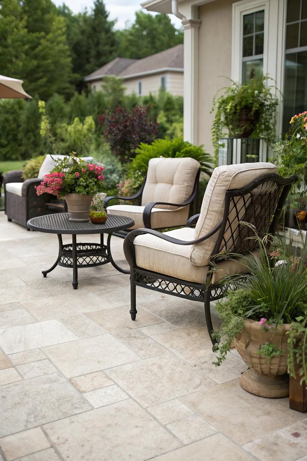 Sandstone tiles add Mediterranean luxury and warmth.