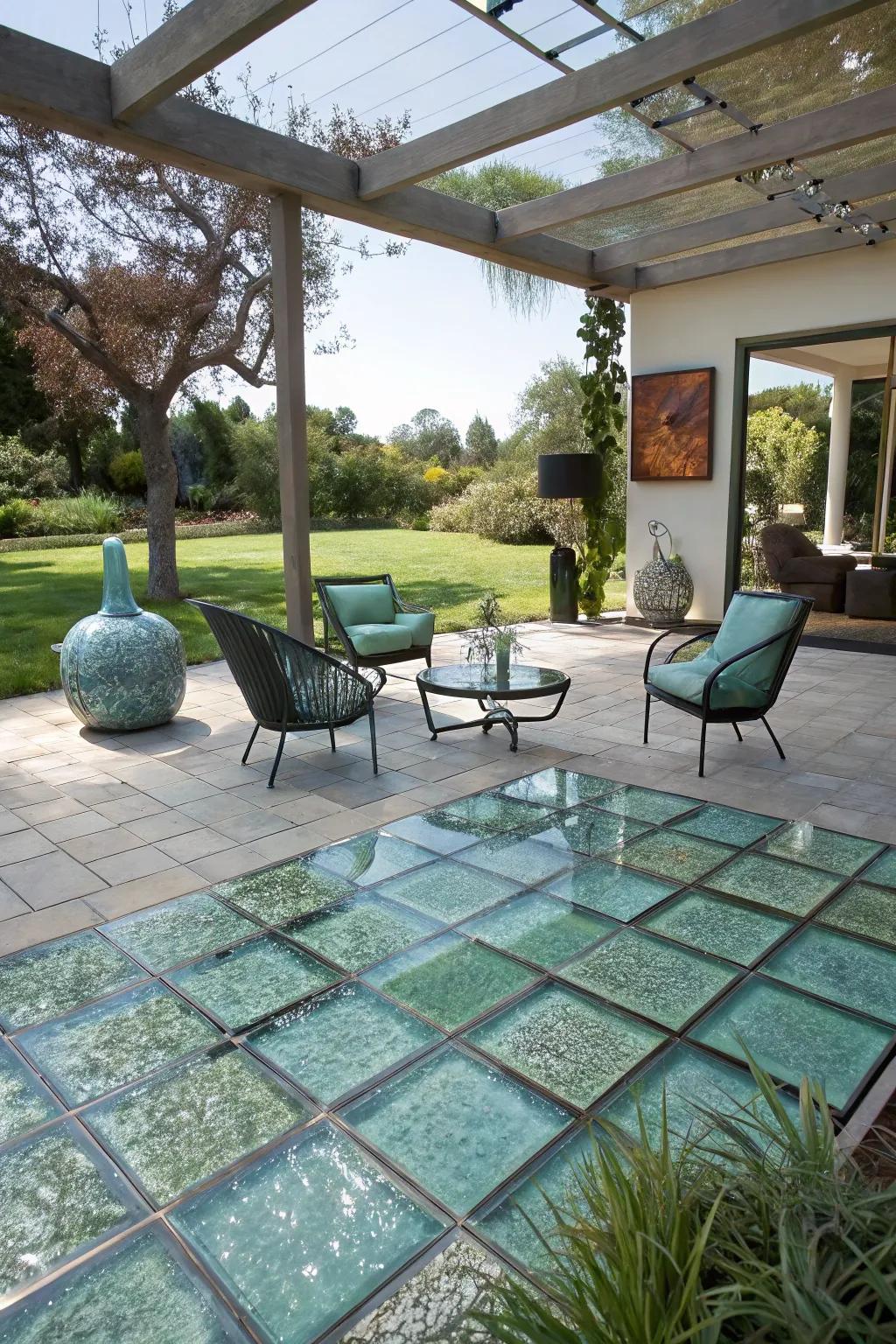 Glass squares offer a modern, reflective aesthetic.