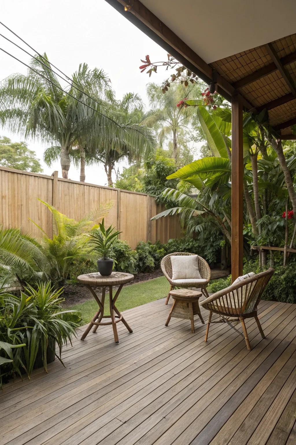 Bamboo planks bring a tropical, eco-friendly charm.