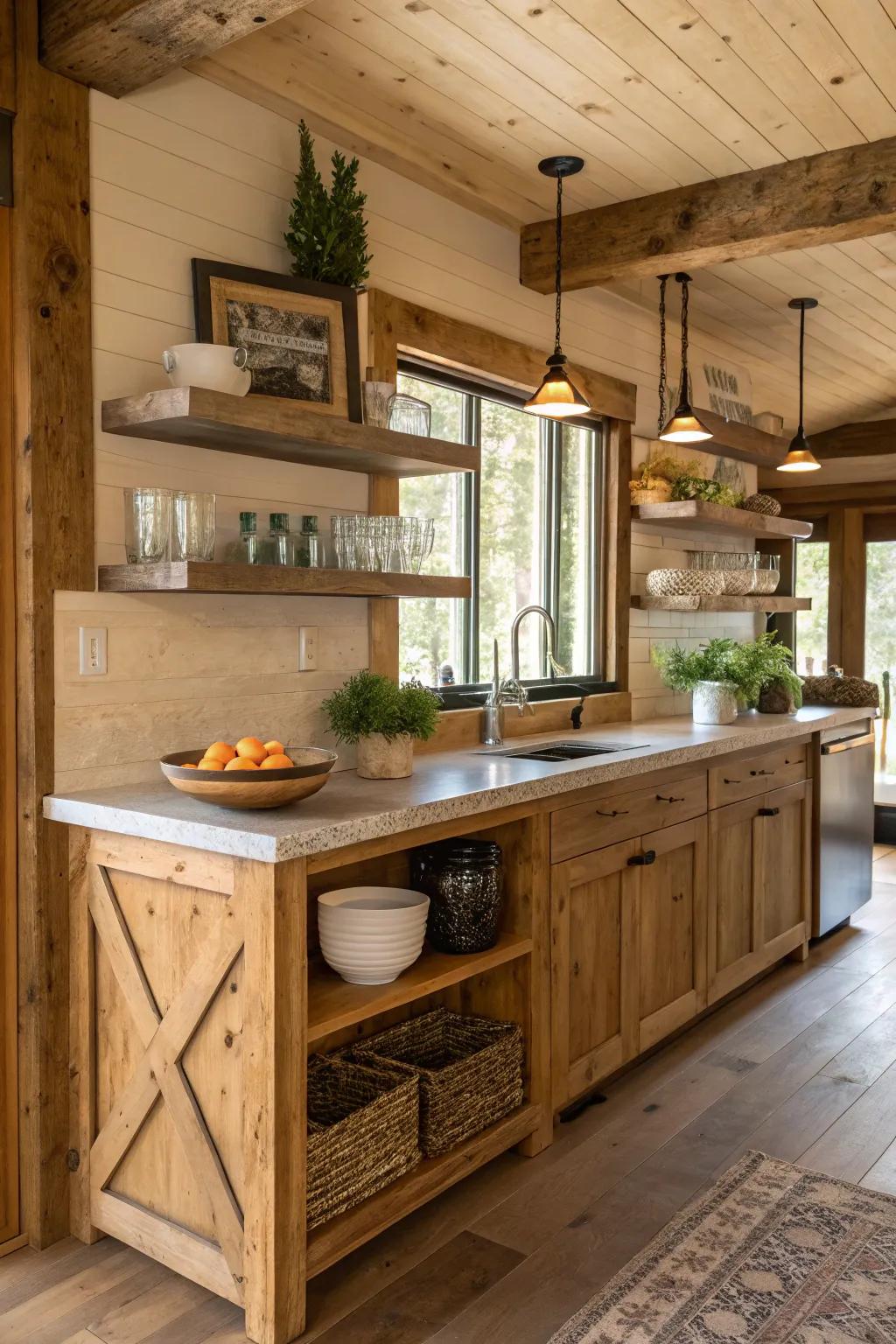 A rustic peninsula that adds coziness and individuality to your kitchen.
