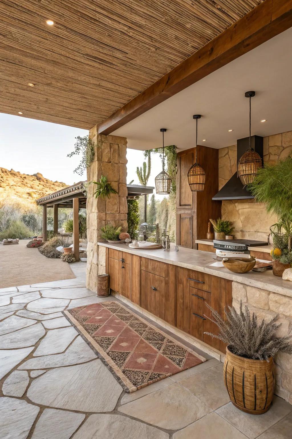 A desert-inspired peninsula brightens the kitchen.
