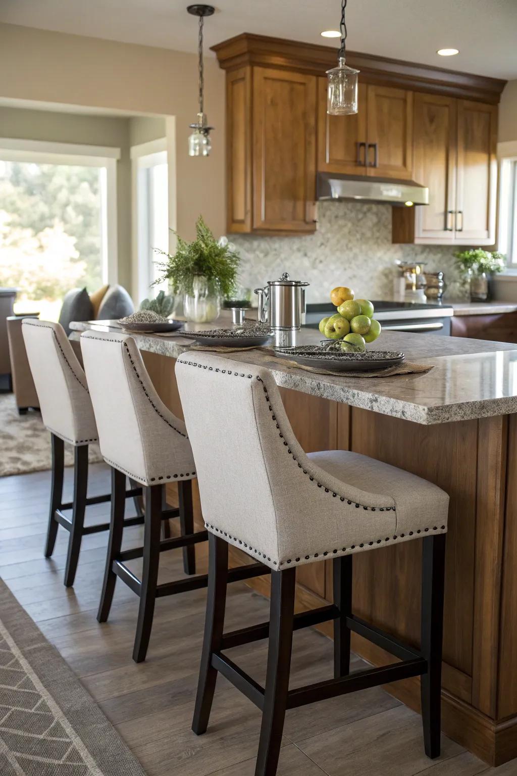 A peninsula with bar stools for sociable kitchen moments.