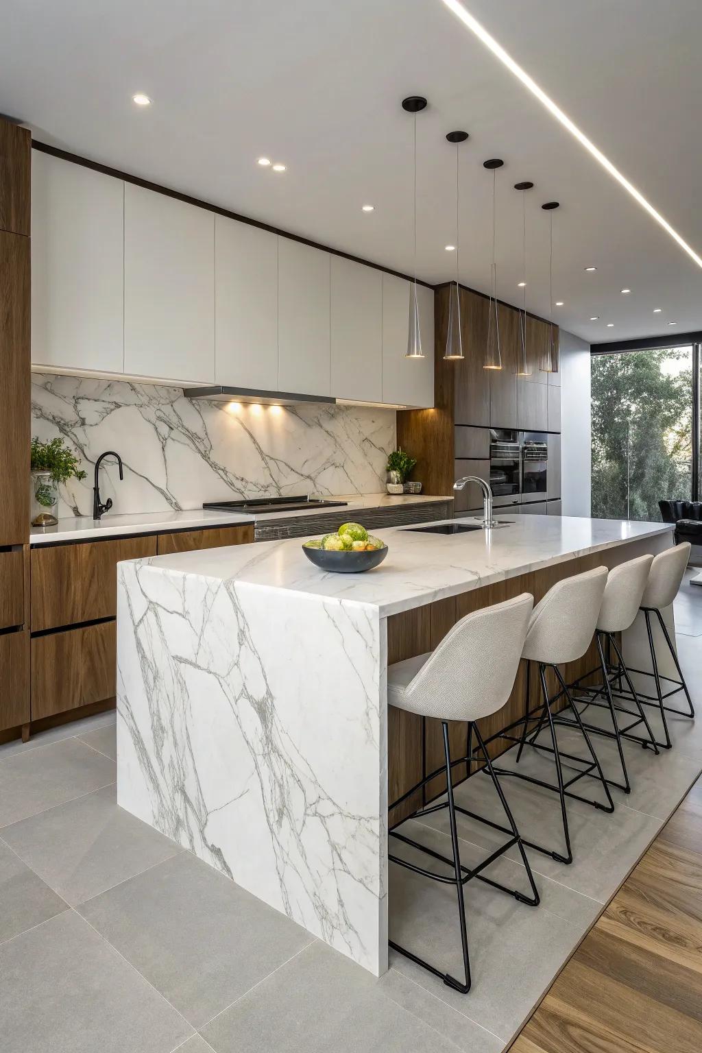 A waterfall edge peninsula, designed for a smooth and elegant appearance.