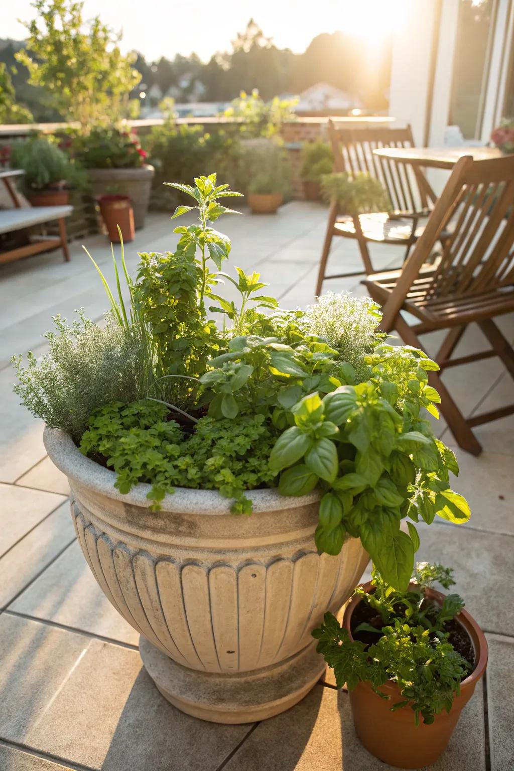 Establish a scented spice plot in a pot.