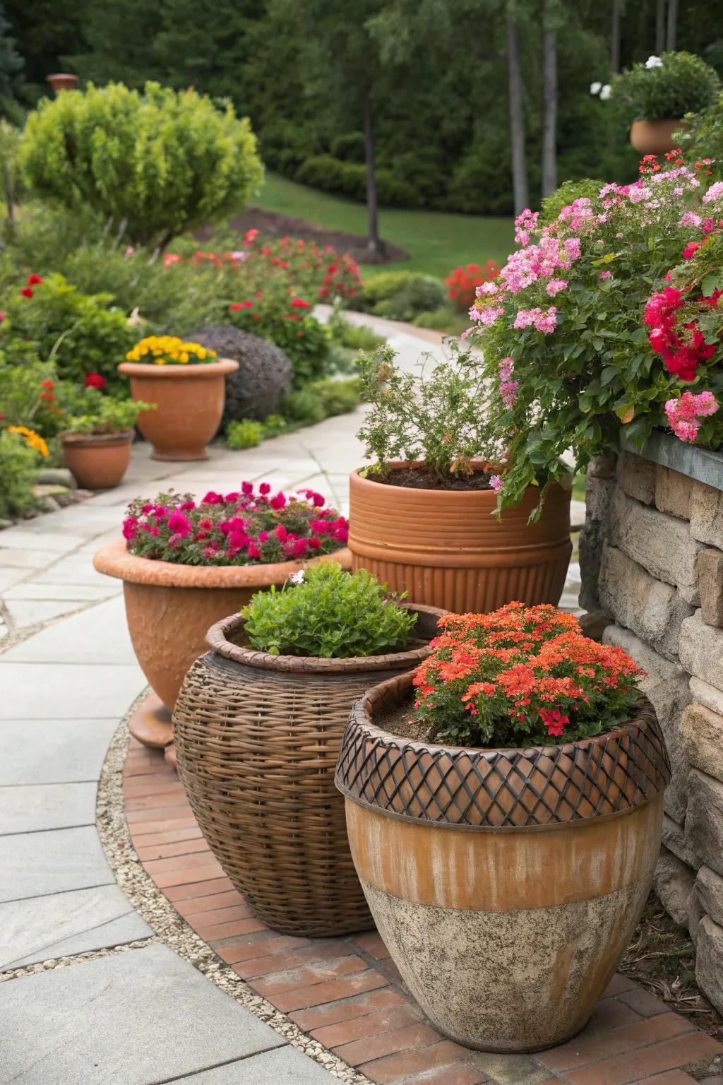 Combine surfaces for a distinctive gardening aesthetic.
