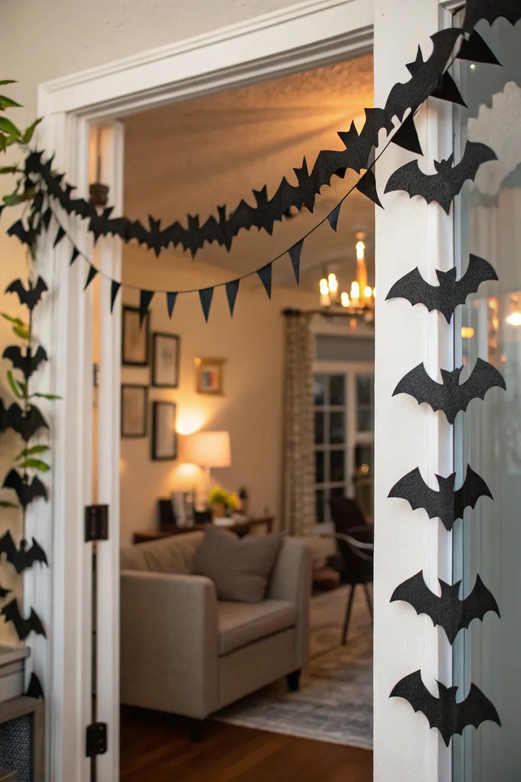Bat garlands introduce a whimsical flourish to doorways