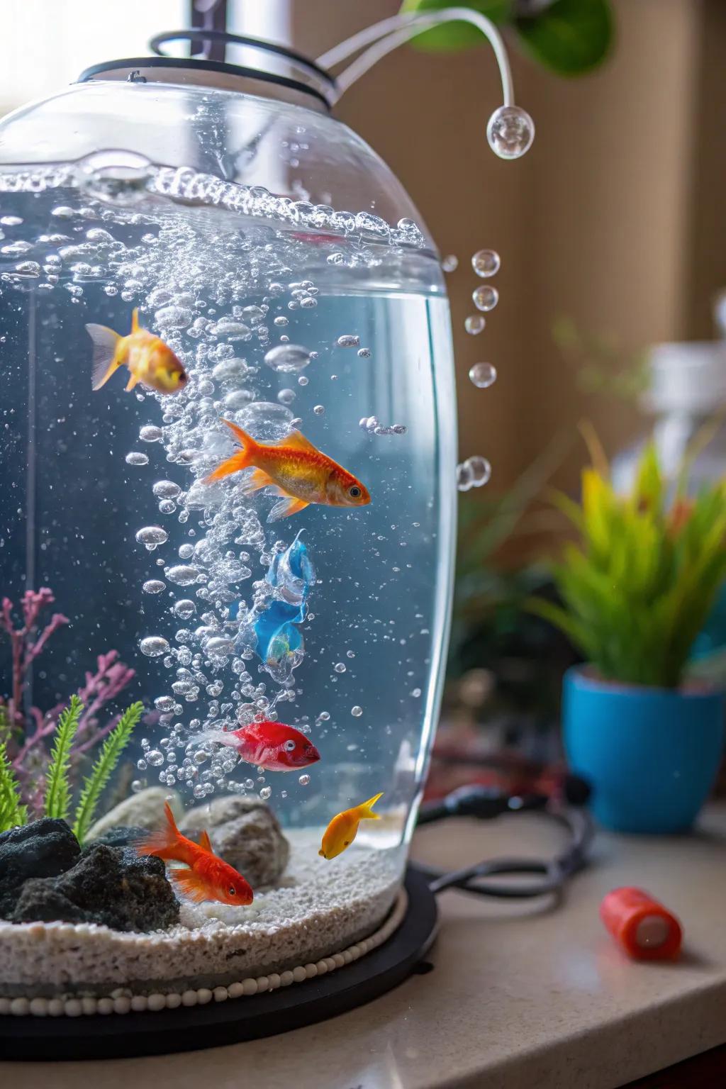 A fish tank with dynamic interactive elements