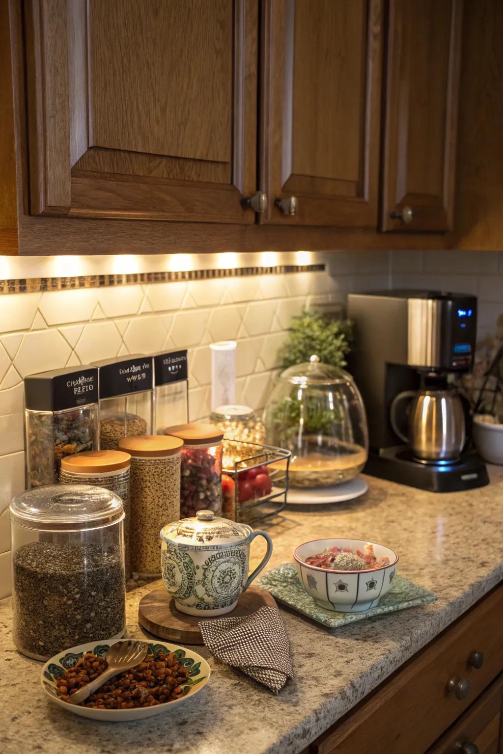 Task lighting enhancing kitchen ambiance.