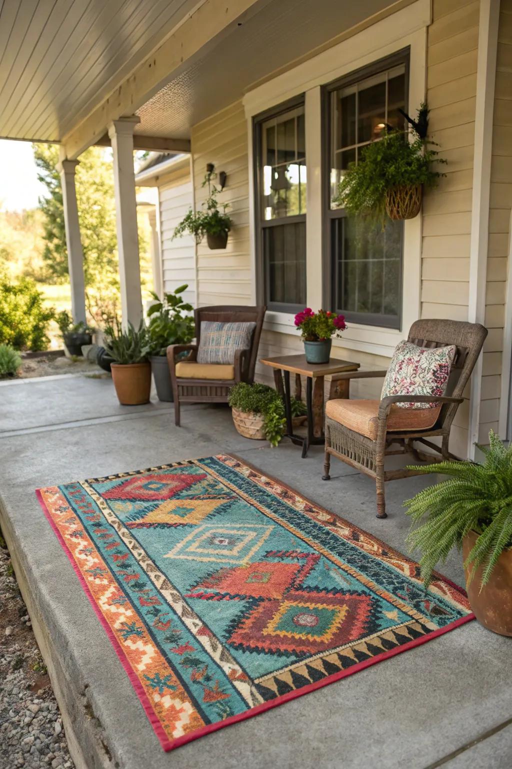 Outdoor carpets add warmth and style.