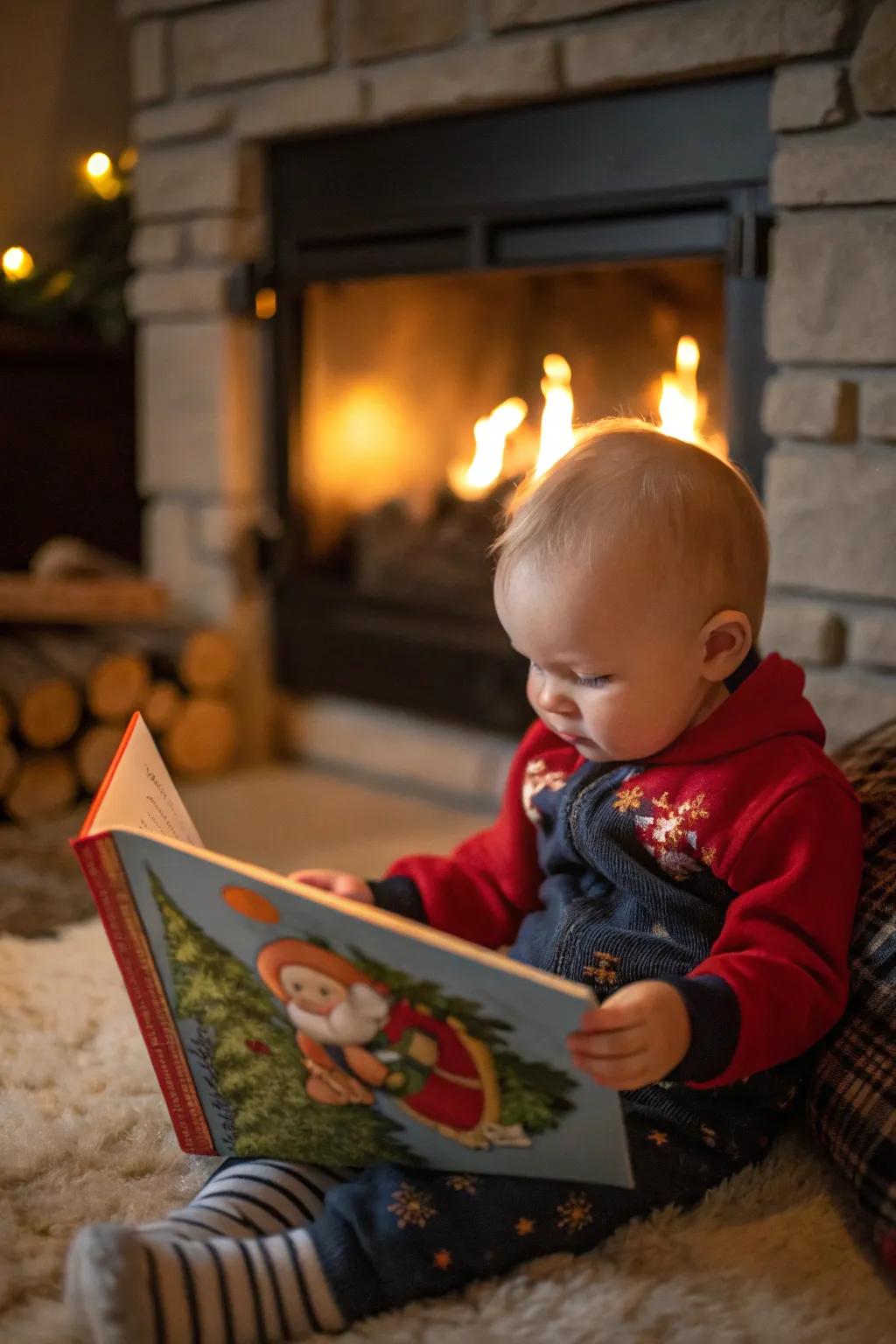 Cozy storytime by the fire creates magical holiday memories.
