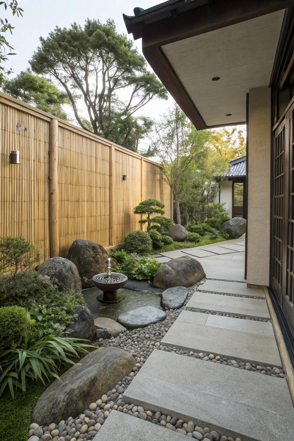 Bamboo features offer sustainable seclusion with a natural aesthetic.