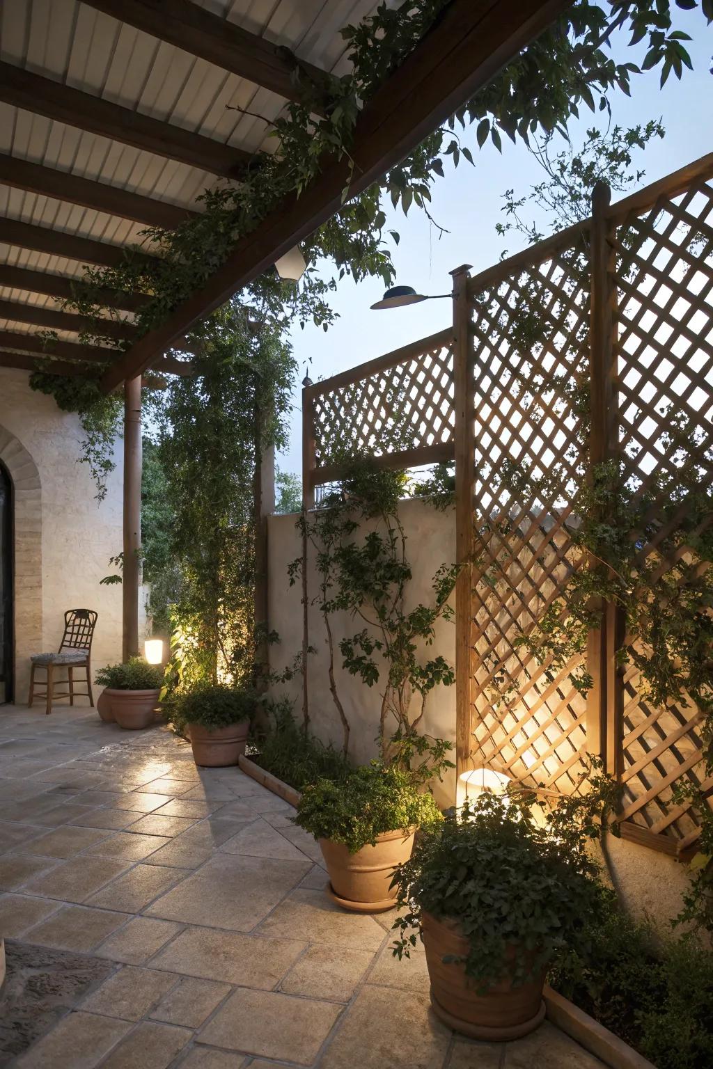Lattice features offer an elegant element while maintaining seclusion.