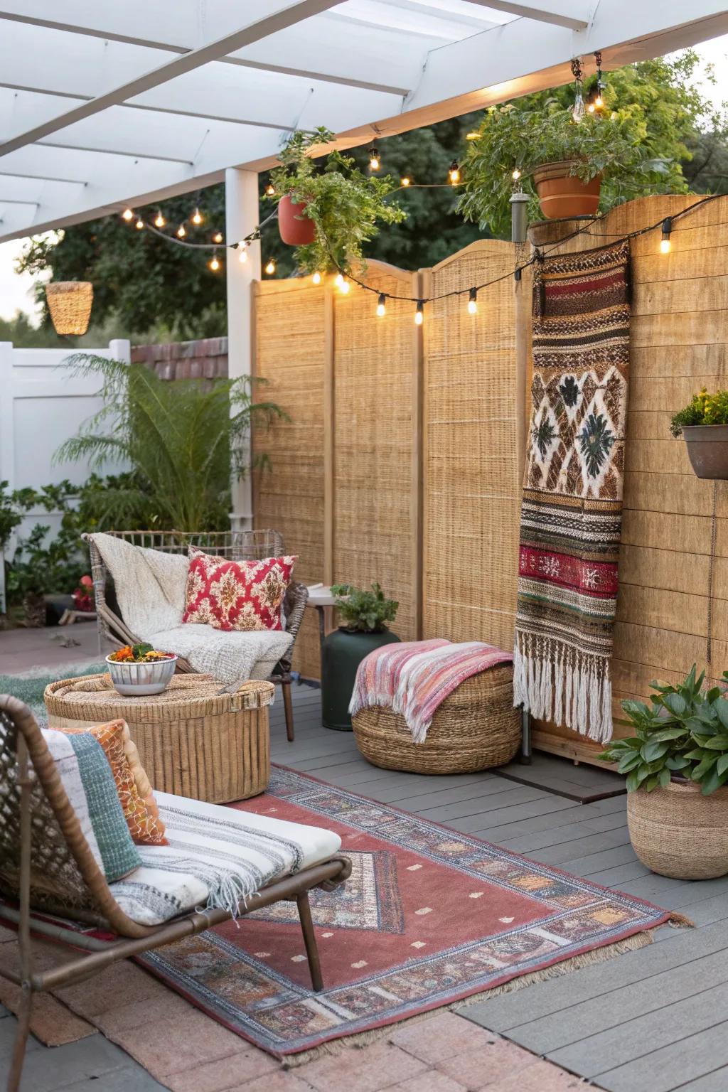 Woven textures bring warmth and coziness to patio seclusion solutions.
