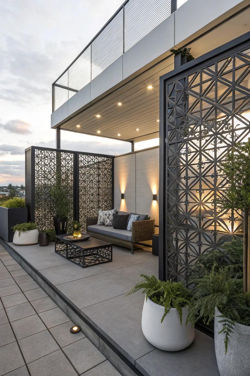 Geometric designs offer a modern take on seclusion with artistic flair.