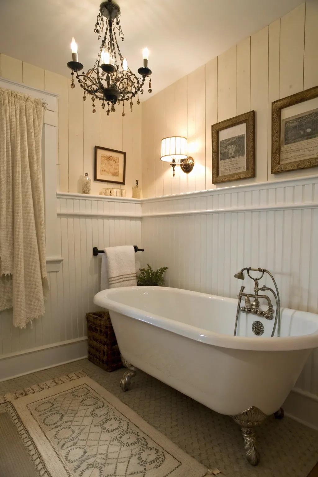 Classic beadboard wainscoting lends a timeless feel to any bathroom setting.