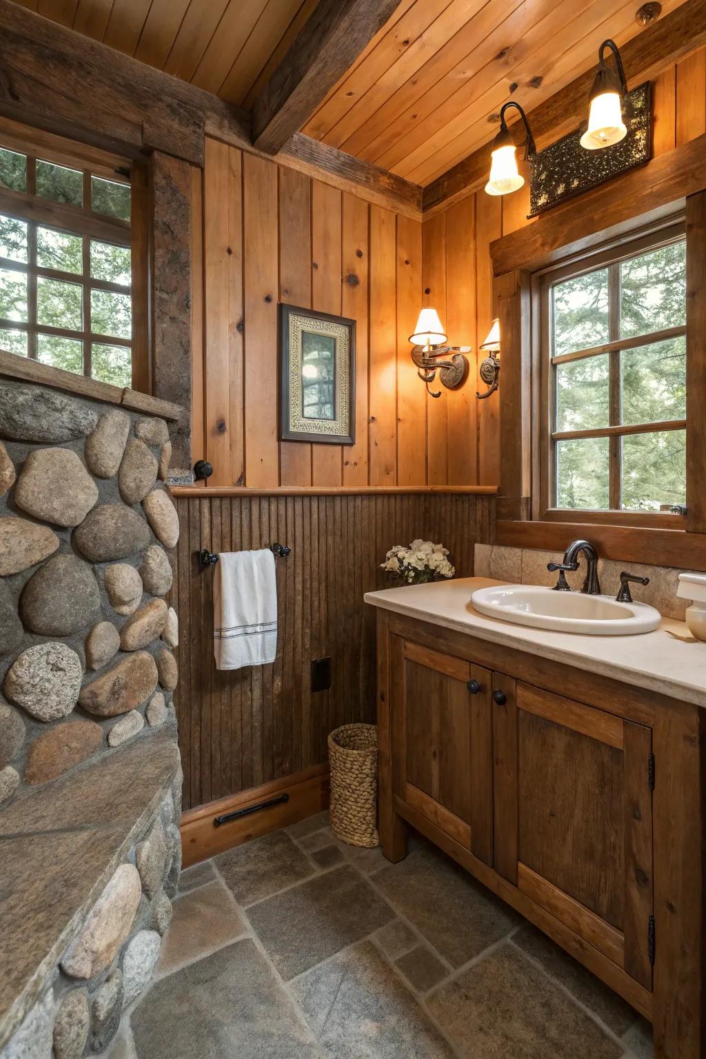 Timber wainscoting transforms your bathroom into a countryside getaway.