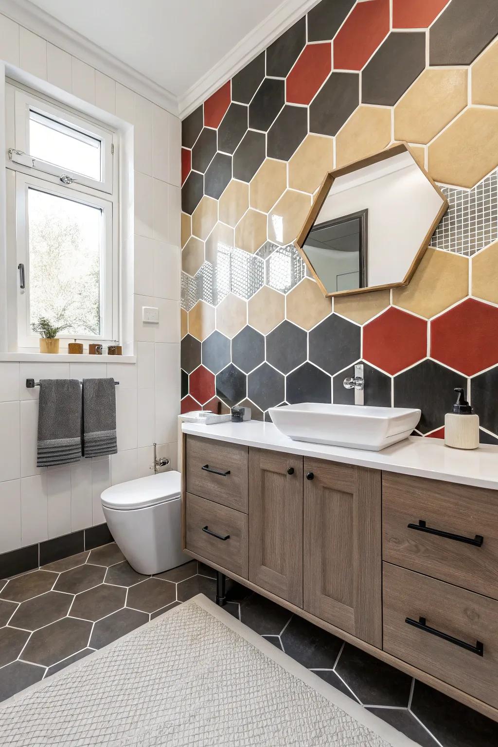 Geometric shapes introduce modern flair to wainscoting.