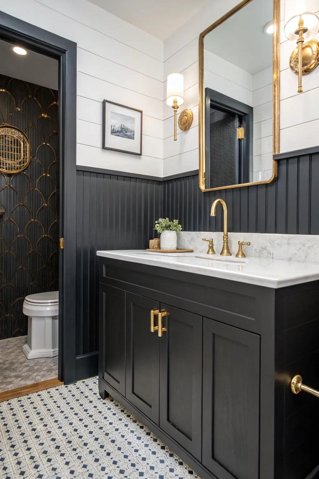 Horizontal plank wainscoting contributes contemporary elegance to your bathroom.