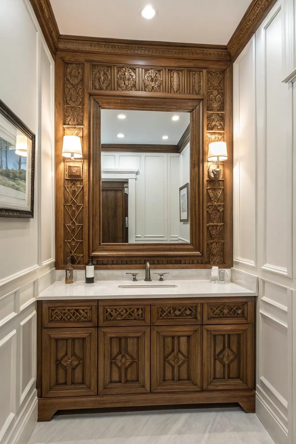Framing mirrors with wainscoting improves depth and style.