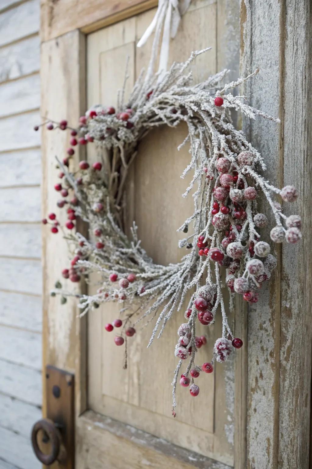 Frosted berries evoke a magical, wintry atmosphere.