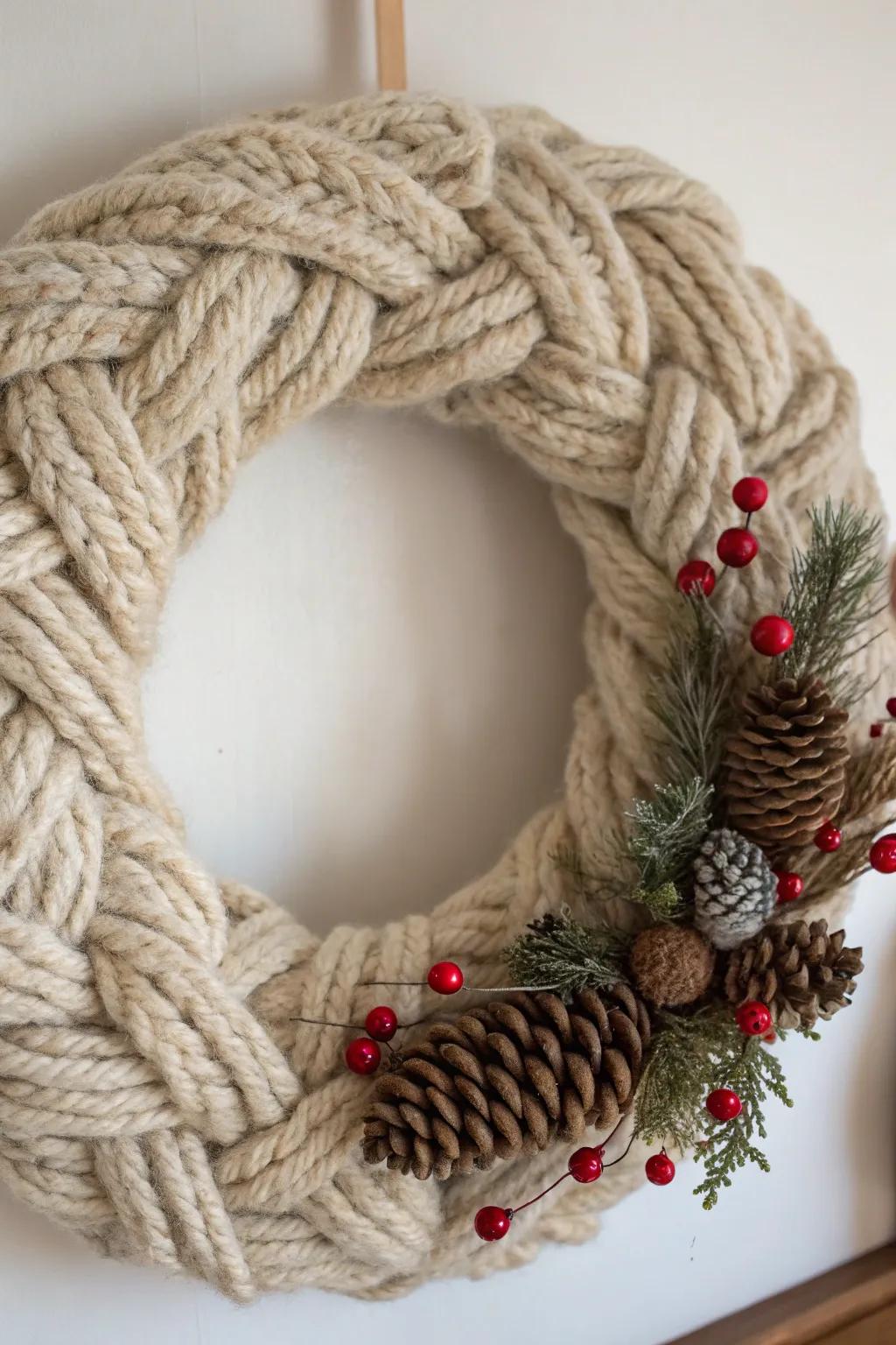 With a wool-wrapped wreath, infuse warmth into your entryway.