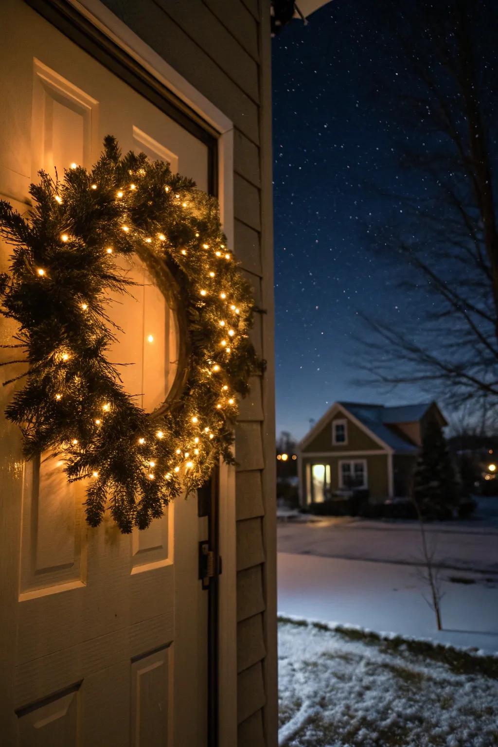 This winter wreath exudes warmth and magic thanks to the shimmering lights.
