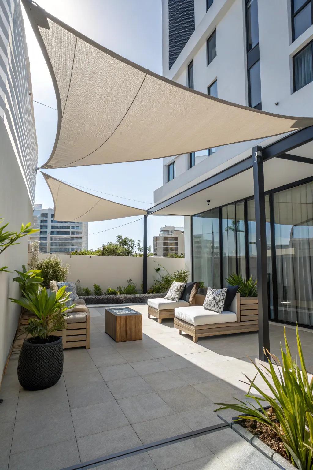 Incorporate a modern touch with sleek sail shades.