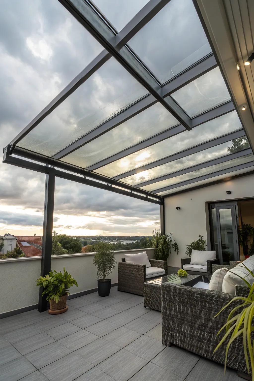 Bask in natural light using a glass roof covering.