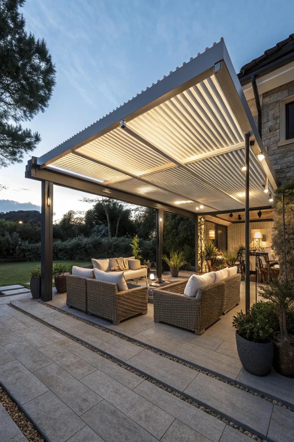 Manage your patio's environment with a slatted canopy.