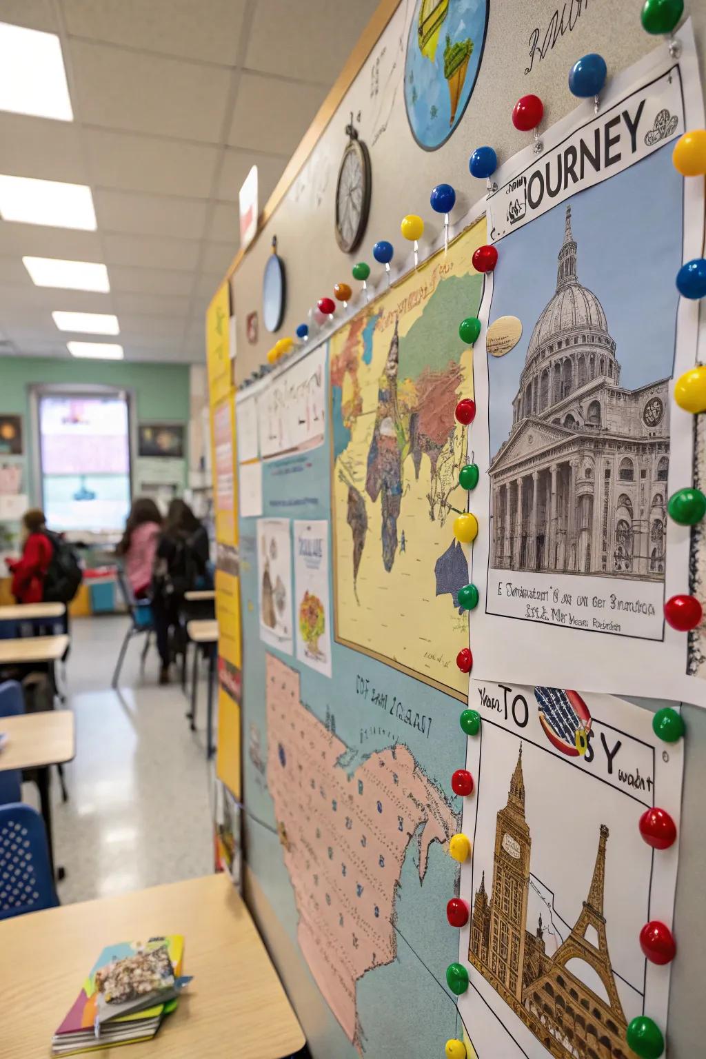 Journey-themed board that encourages students to see learning as a wonderful adventure.