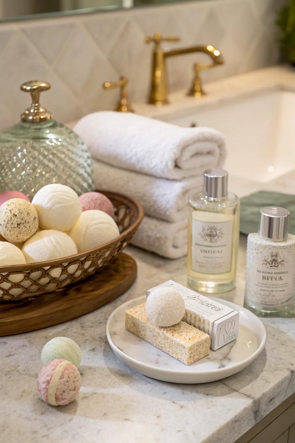 Luxurious bath essentials for a soothing and relaxing experience.