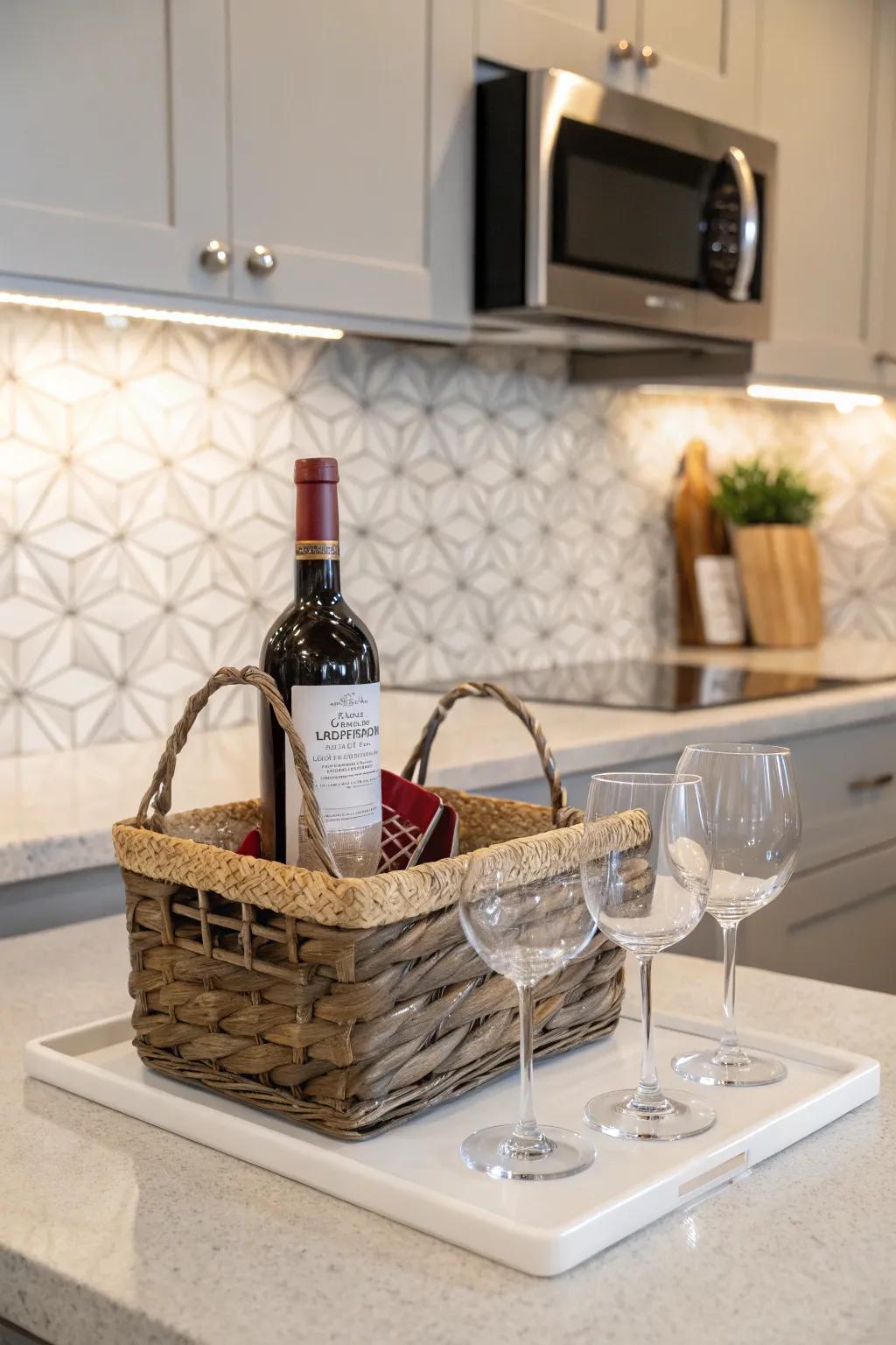 A timeless combination of wine and glasses, perfect for celebrating fresh starts.