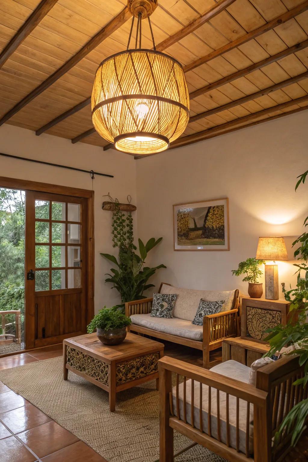 Natural components in illumination craft a warm atmosphere.