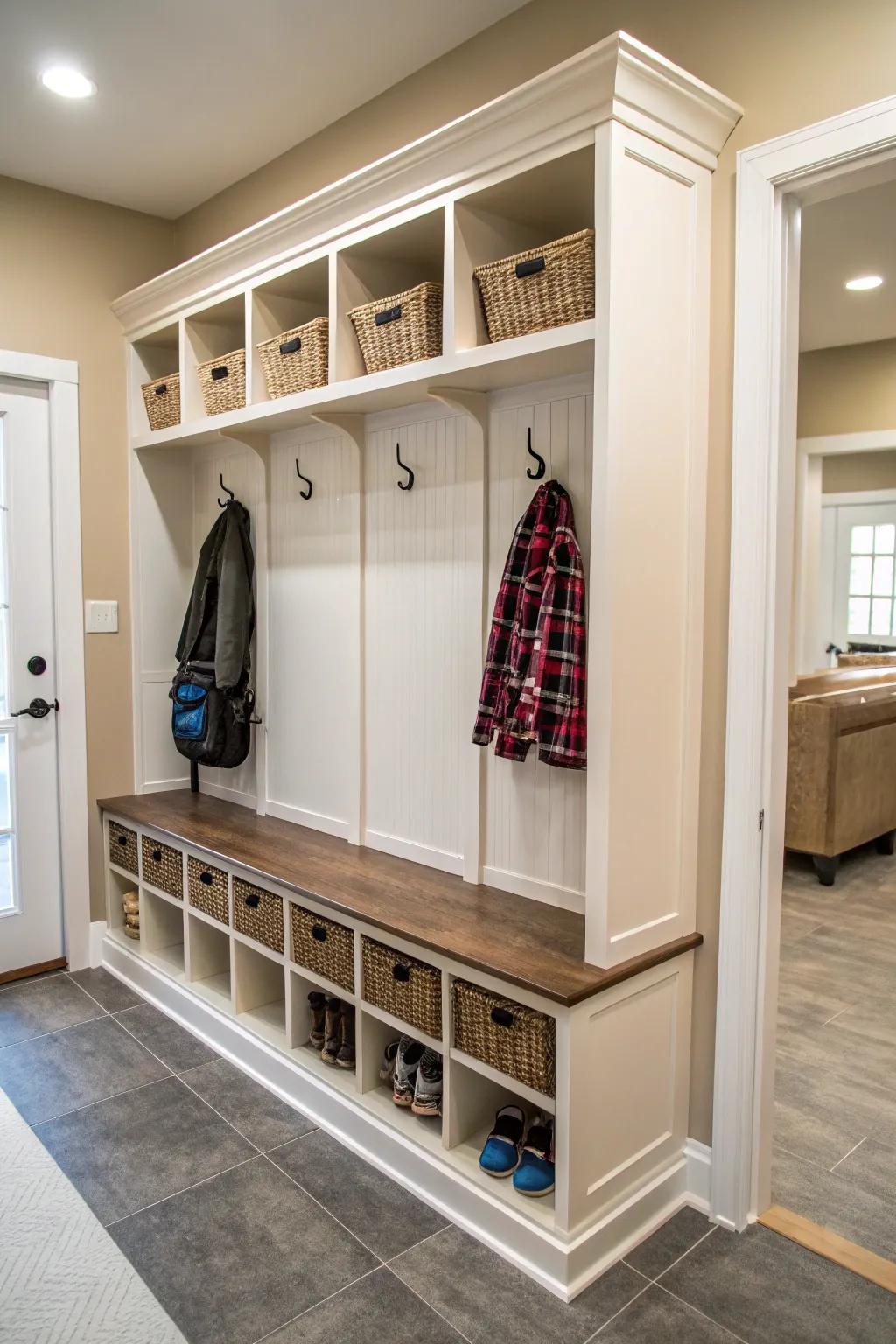 Maximize storage with a wide hall tree.