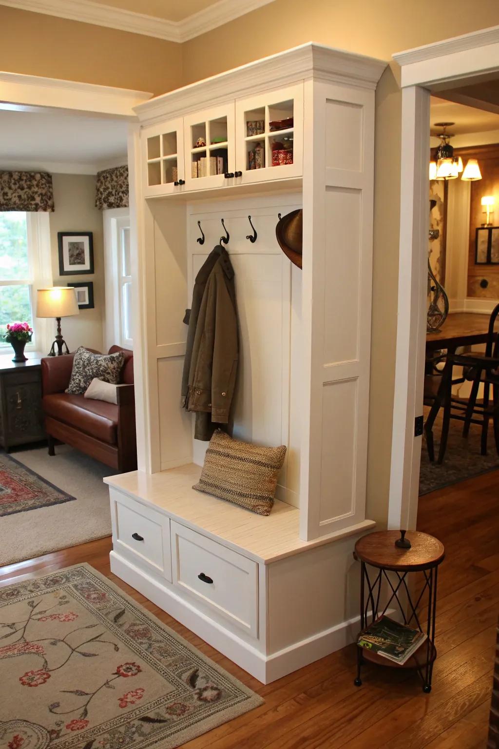 Take advantage of every inch with a compact corner hall tree.