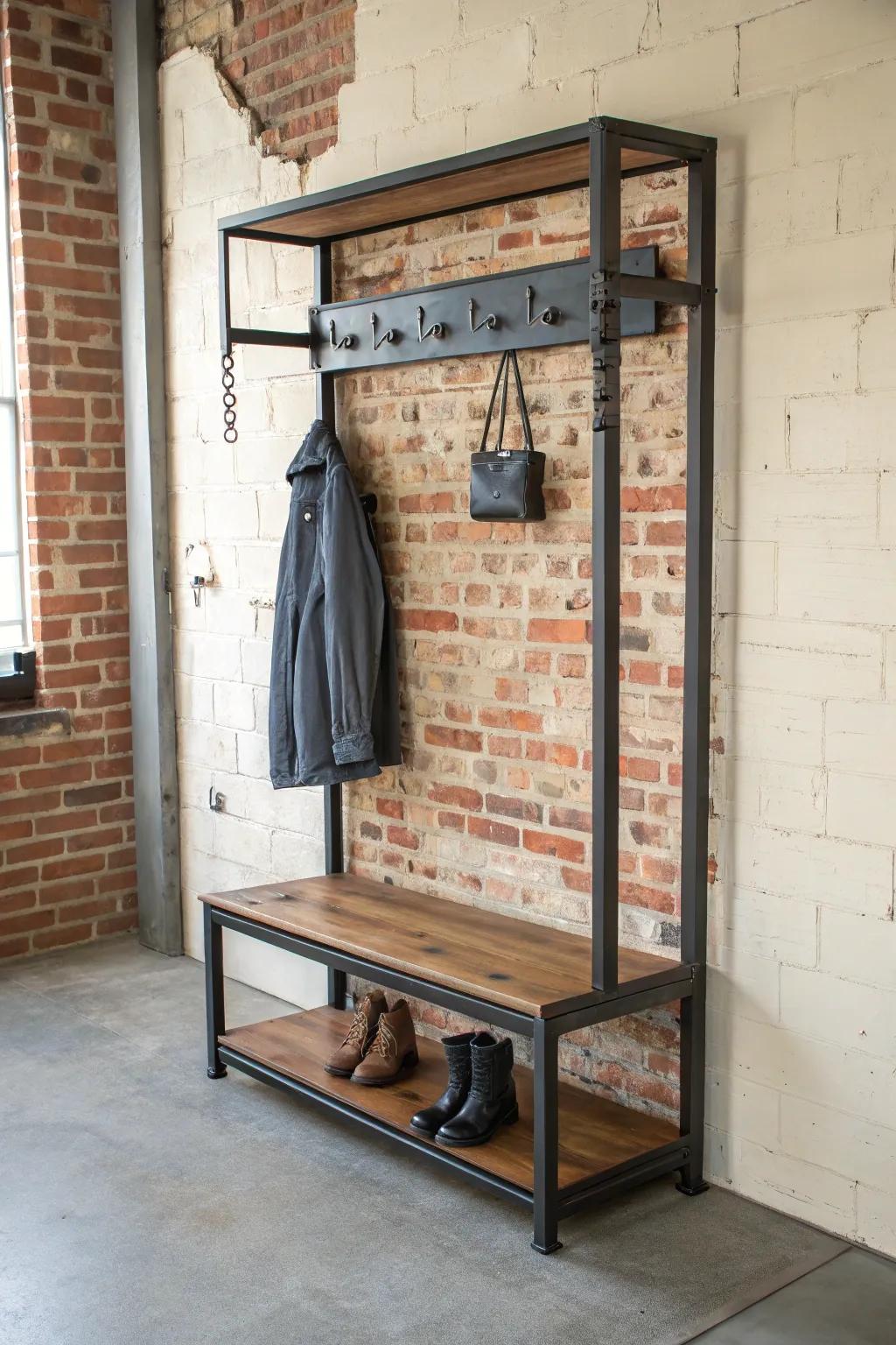 Incorporate an urban touch with an industrial hall tree.