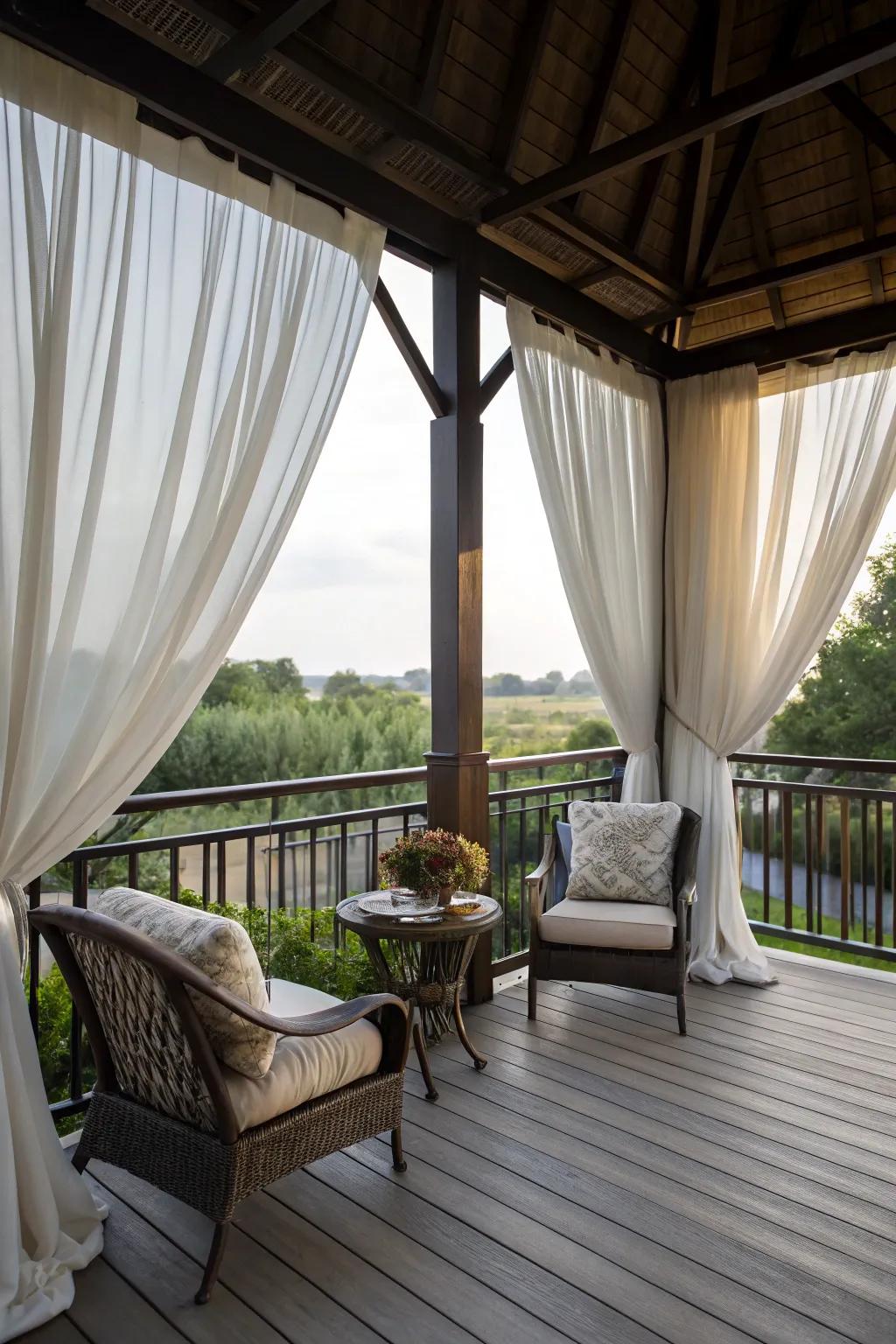 Drapes add privacy and elegance to any deck setting.
