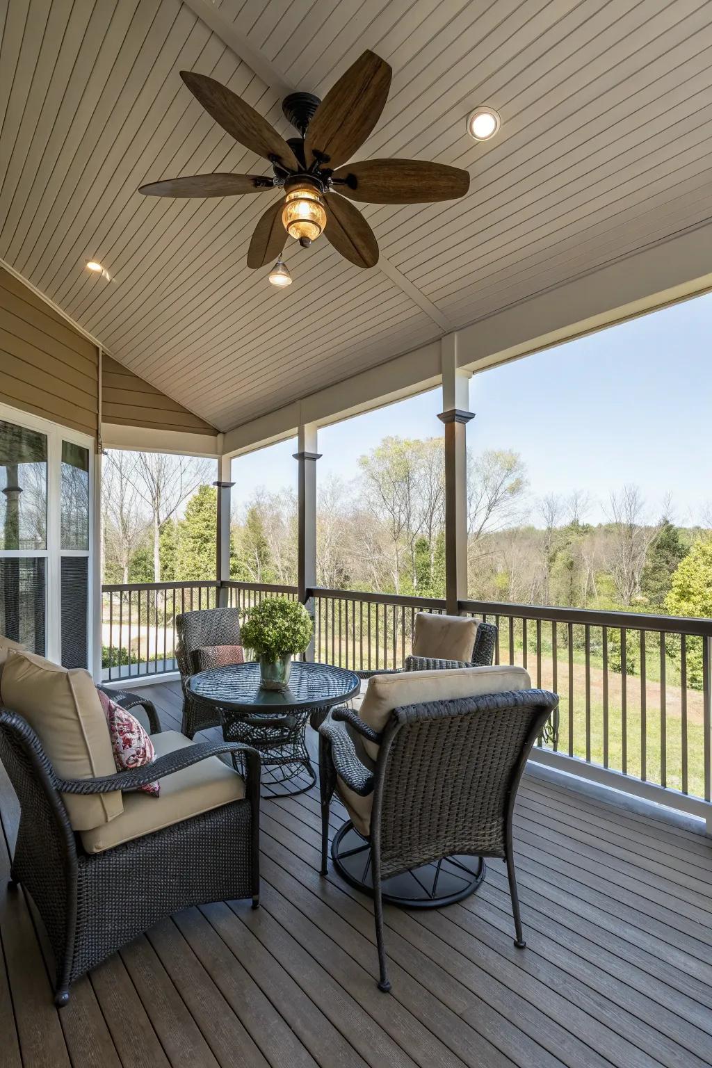 An overhead fan makes sure your deck stays cool and comfortable.
