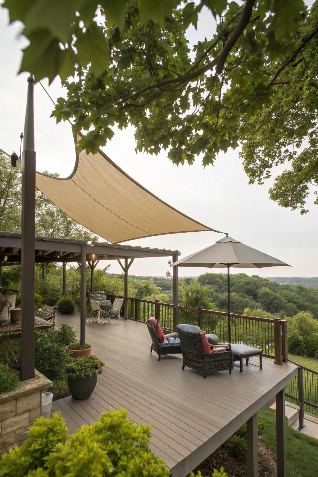 Movable awnings provide tailored shade solutions for any weather.