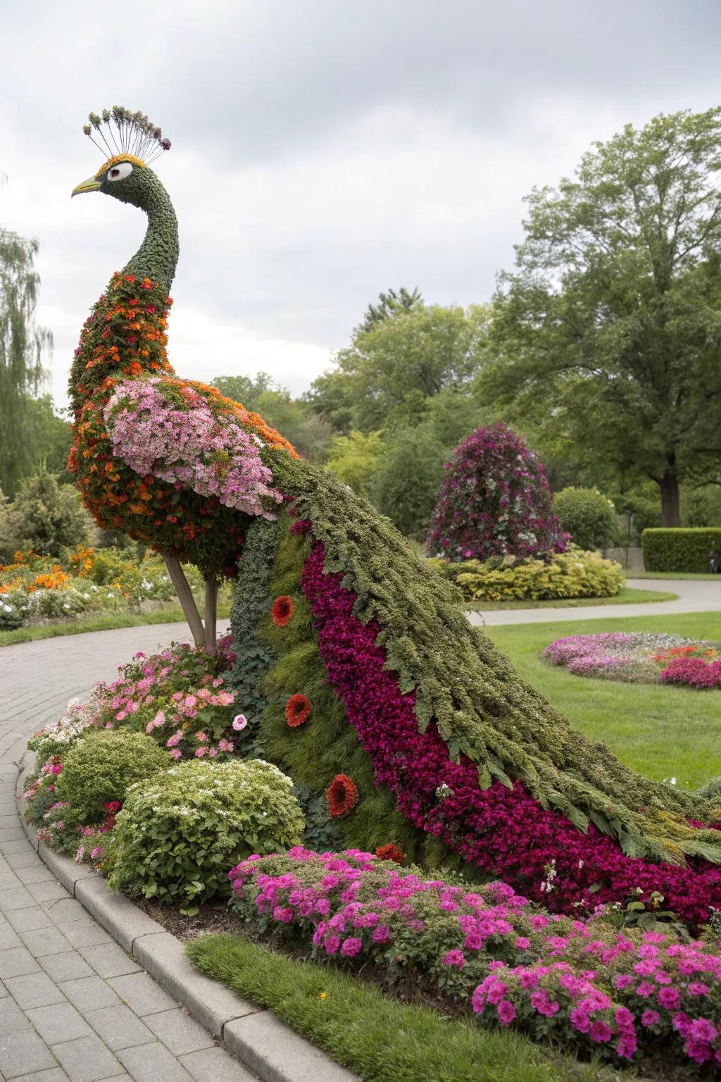 A stunning floral figure shaped like a bird.