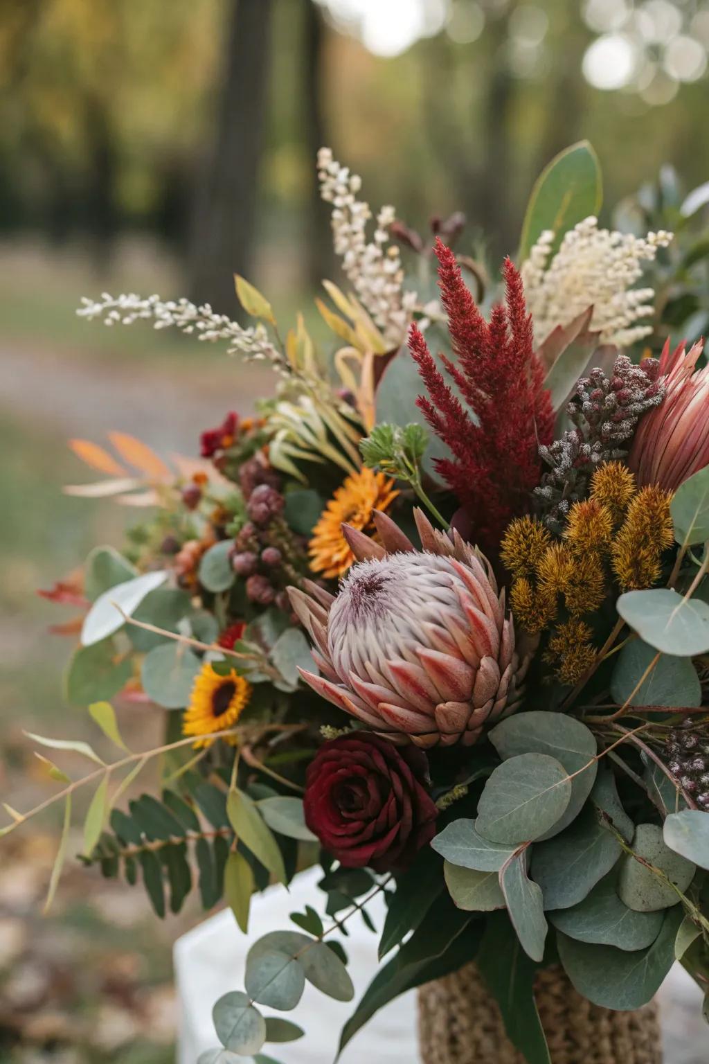 A textured flower design showcases varied foliage.