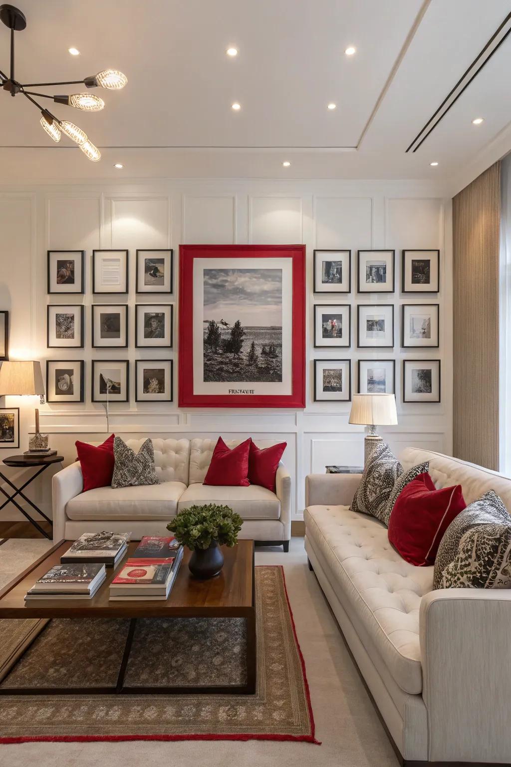 A bold centerpiece anchors the wall display.