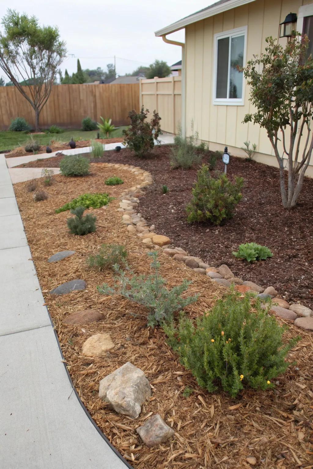 Mulch offers functional and aesthetic advantages in xeriscapes.