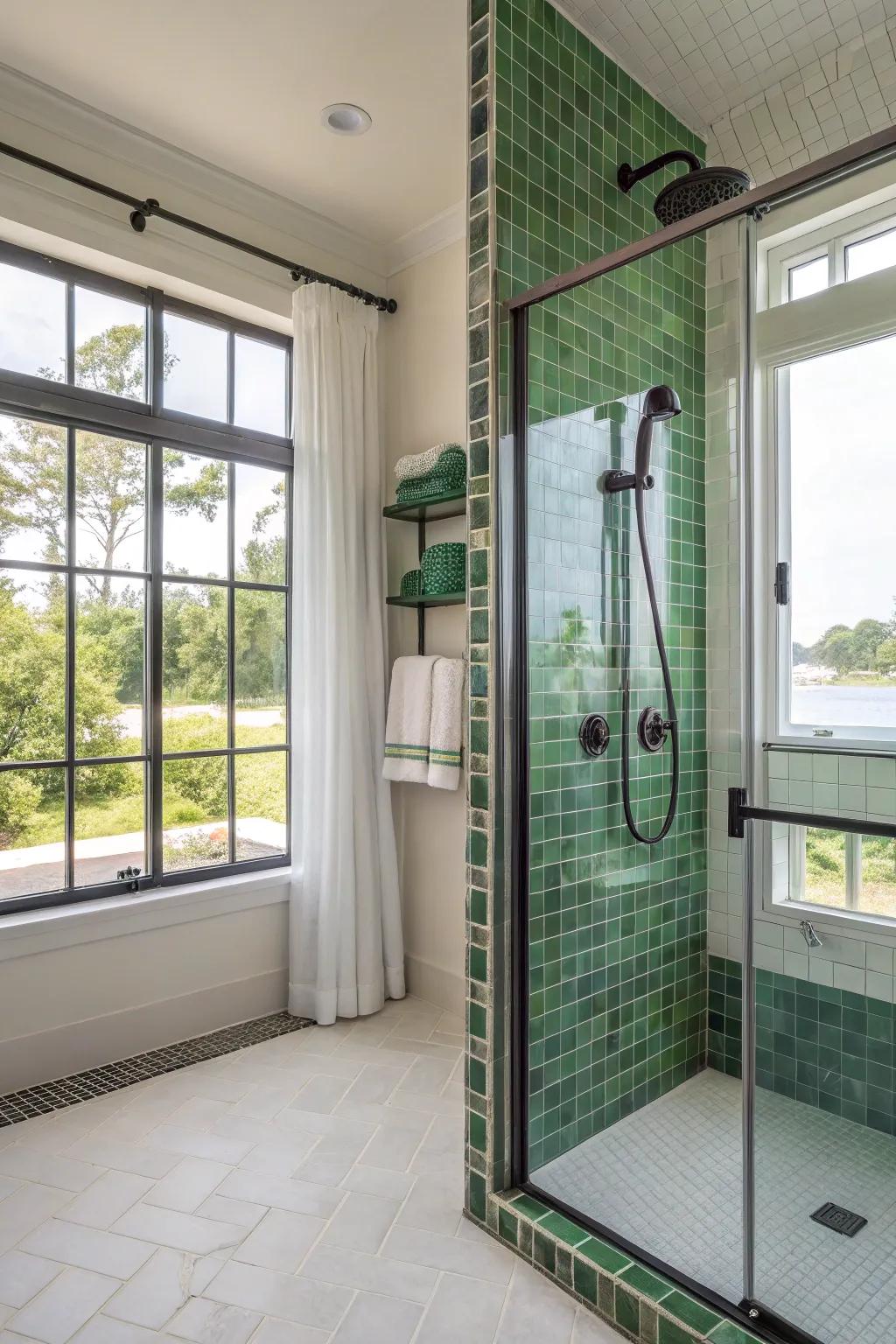 Verdant tile features bring a revitalizing and vibrant sensation to your shower.