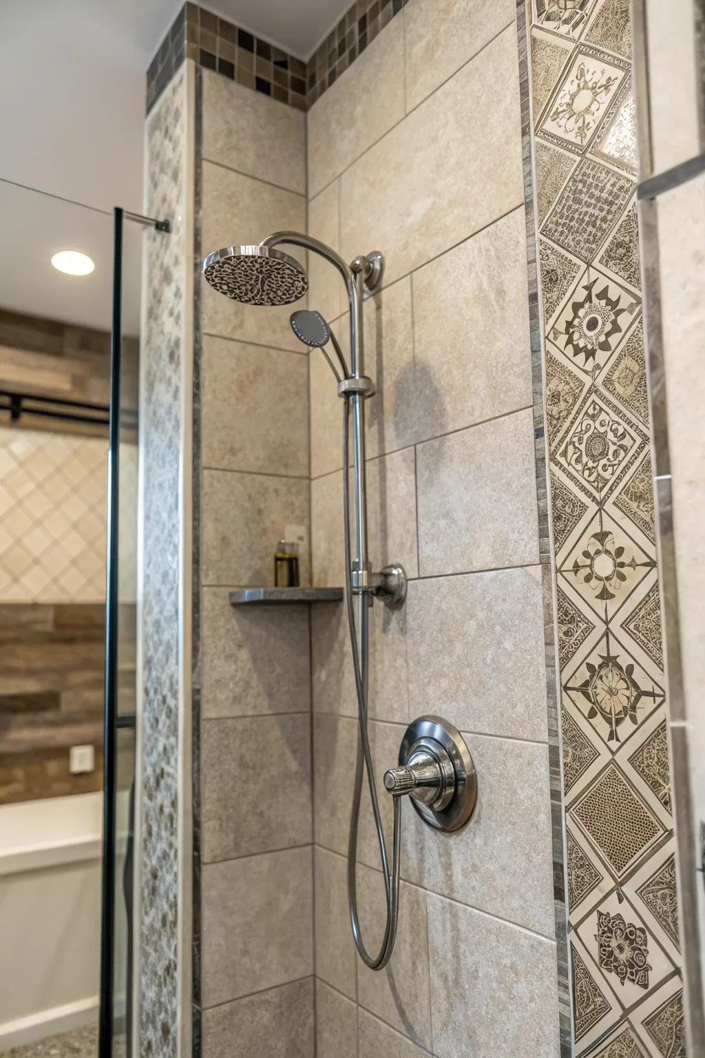Sculpted surfaces add depth and tactile interest to your shower.