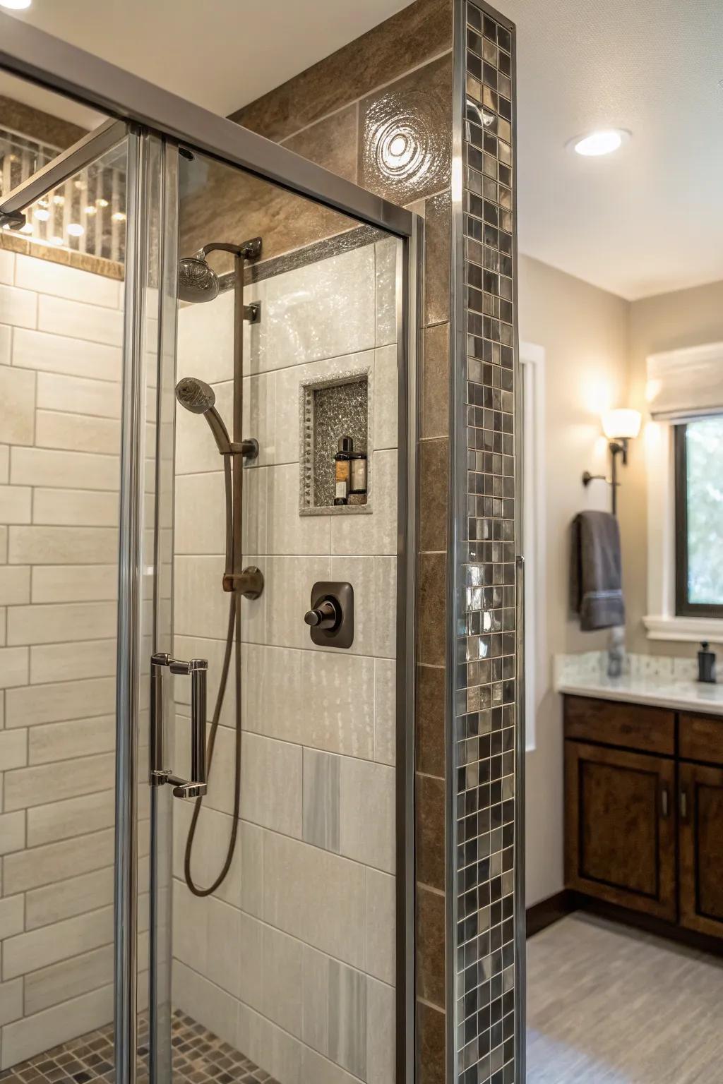 Shiny accents add glamour and sophistication to your shower.