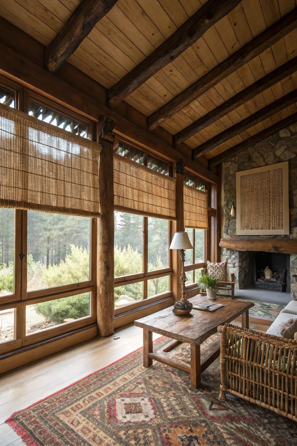 Timber woven shades enrich rooms with warmth and texture.