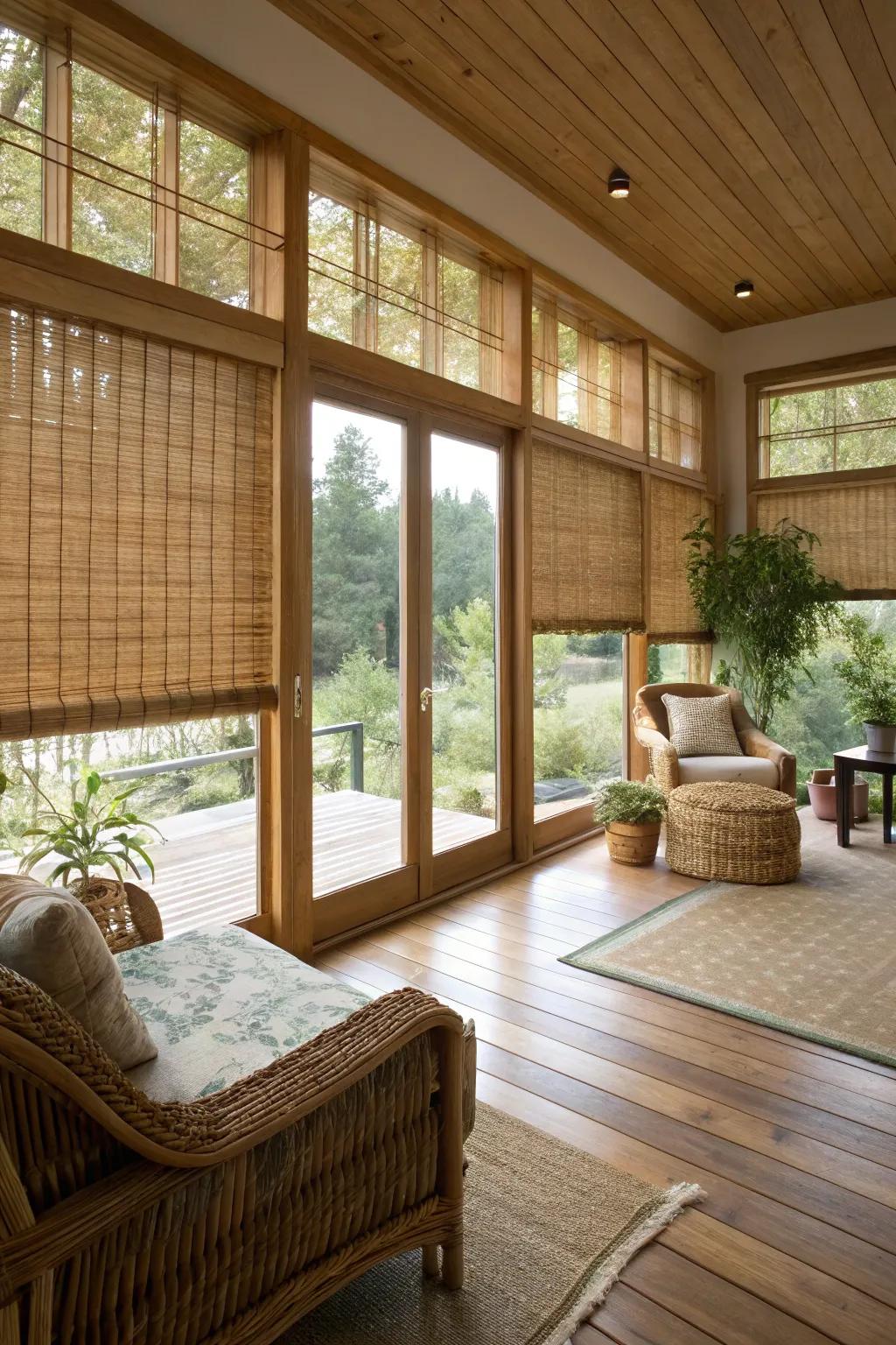 Bamboo shades contribute natural warmth to any interior.