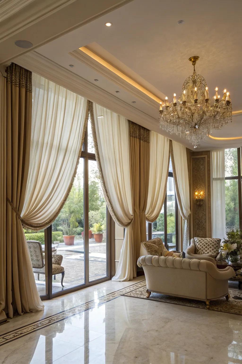 Full-length curtains bring a sense of dramatic elegance to expansive windows.
